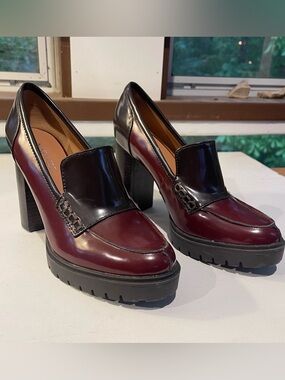 Nine West Women's Burgundy and Black Platform Block-Heel Loafers